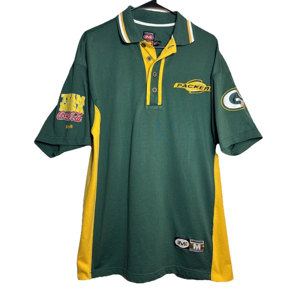 Vintage Mirage‎ NFL Packers Polo Shirt M Green Gold Team Mega Coca-Cola